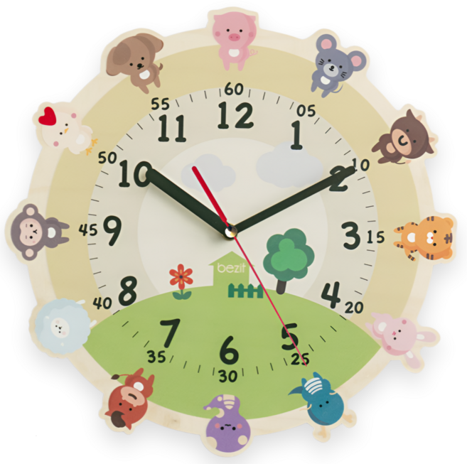 베짓 아이방 교육용 무소음 벽시계 - 12간지 우리가족 띠, 초침