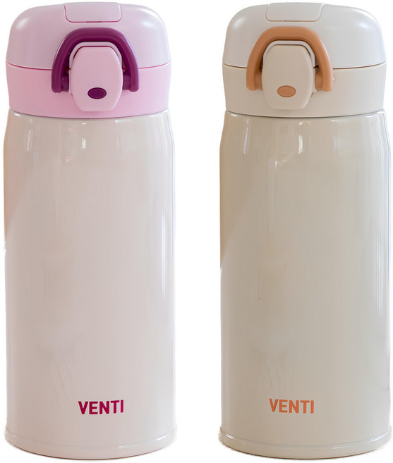 벤티 아동용 원터치 보온보냉병 350ml 2p 세트, 샤인핑크+샤인베이지, 1세트