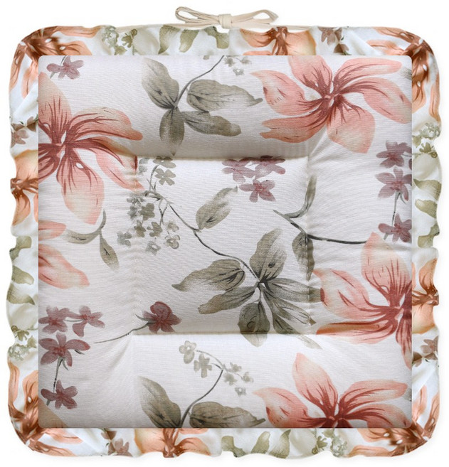 [데코벨] 네추럴 린넨 목련 레이스 의자 방석 (40x40)