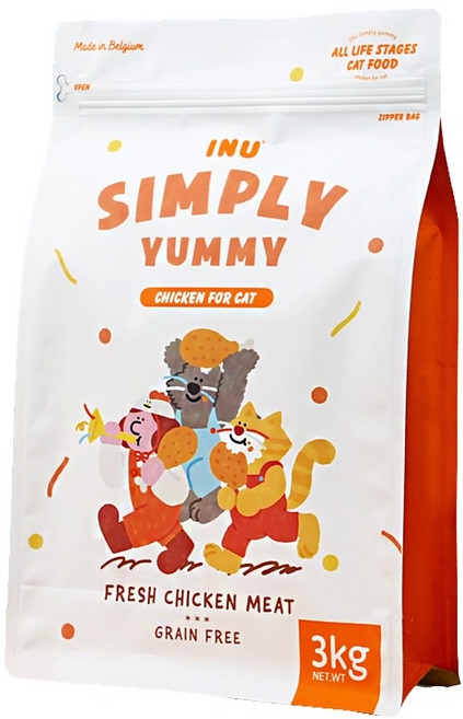 아이누 심플리야미 치킨포캣 전연령 고양이사료 그레인프리 기호성 작은알갱이, 1개, 3kg, 닭
