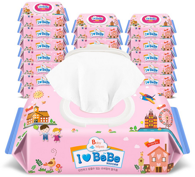 아이러브베베 핑크 물티슈 캡형, 43g, 100매, 20개
