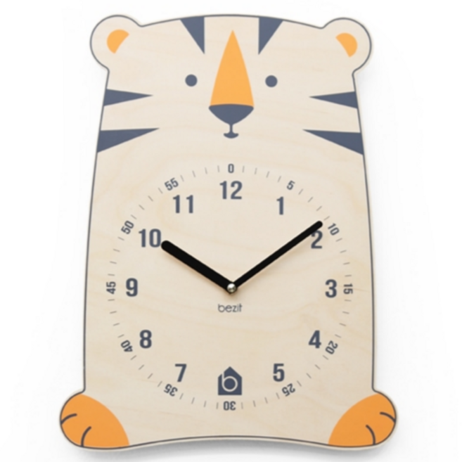 어린이 교육용시계 무소음 벽시계 벽걸이 시계공부, 호랑이