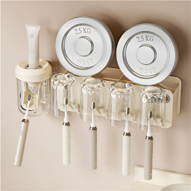 월드판다 무타공 수납형 칫솔걸이 칫솔꽂이 거치대 욕실 치약 면도기 칫솔통 다용도 받침대, 2인 세트