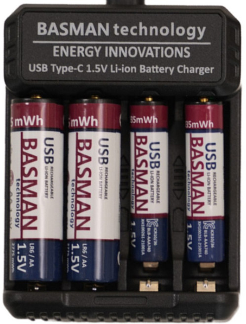 바스맨 reviva - USB 충전식 리튬이온 건전지(1035mWh) AAA 4개입(4채널 충전기 포함 패키지)
