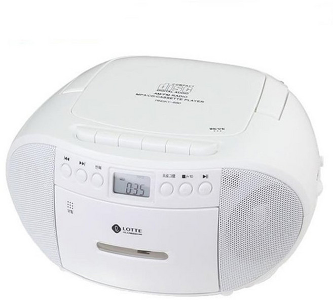 롯데 CD포터블 핑키-880 카세트플레이어 CD플레이어 라디오 스피커 AUX기능 MP3재생, 화이트