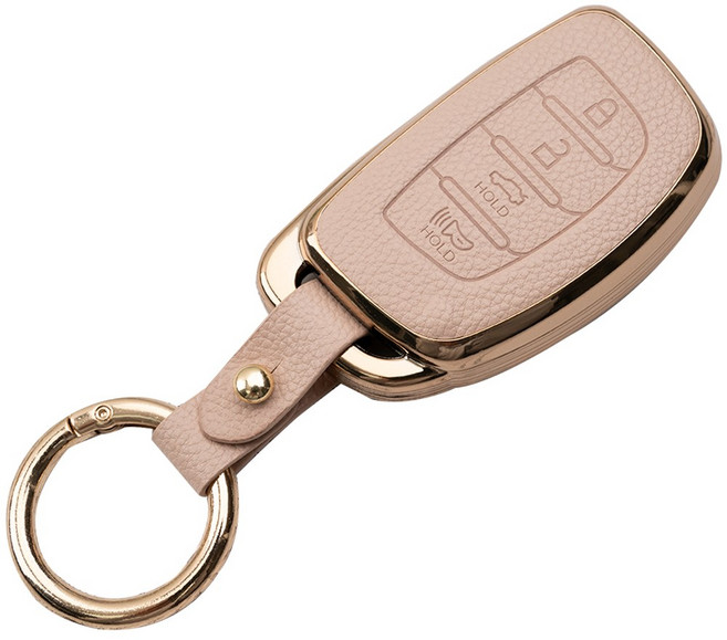 바이어블 현대 포터 전기 일렉트릭 호환 TPU 가죽 스마트 키케이스 키홀더 키링, 4버튼(TL15), 아이보리골드