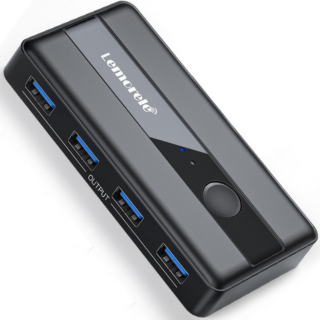 Lemorele USB 스위치 어댑터 2 입력 4 출력 USB 스위치 KVM 스위처 프린터 컴퓨터 키보드 마우스 공유자 컨트롤러, 검정, 검정, 1개