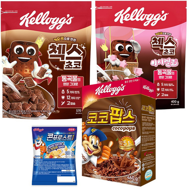 켈로그 BEST 초코 시리얼 4종 모음 B (첵스초코 마시멜로 코코팝스 콘푸로스트), 1개, 1.46kg
