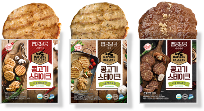 밀스원 단백질 푸드 콩 단백 고기 대체 식품 올뉴프로틴 맵콩달콩 콩고기 스테이크 3종 혼합 (9 12 15 30) 혼합9팩(각3팩), 1세트, 210g
