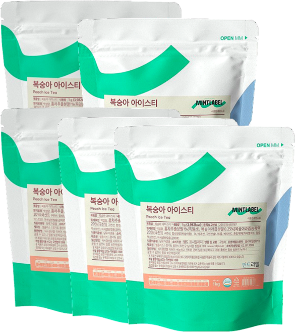 민트라벨 복숭아 아이스티 파우더 대용량, 5개, 1kg
