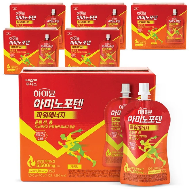 하이뮨 아미노포텐 파워에너지 6박스 고함량 아미노산 5500mg / 고강도 장시간 스포츠 운동 퍼포먼스 향상 프로패셔널/ 자몽맛, 100g, 60개 - 쿠팡