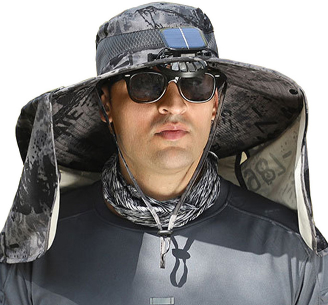 신바람 USB 태양열 충전식 1500mAH 용량 배터리 사파리 선풍기 여름 모자 KC인증 99%이상 자외선차단, 베이직, 카모그레이