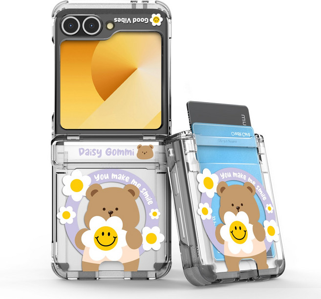 이디즌 갤럭시 Z플립 7 케이스 투명 디자인 힌지보호 슬림 카드 2장 수납 맥세이프 호환 자석 내장 충격방지 범퍼 힌지아머 제트플립6