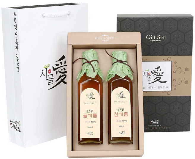 방앗간 사람들 국산 참기름 들기름 생들기름 선물세트, 국산 참기름300ml+들기름300ml, 2병선물박스, 1개, 600ml