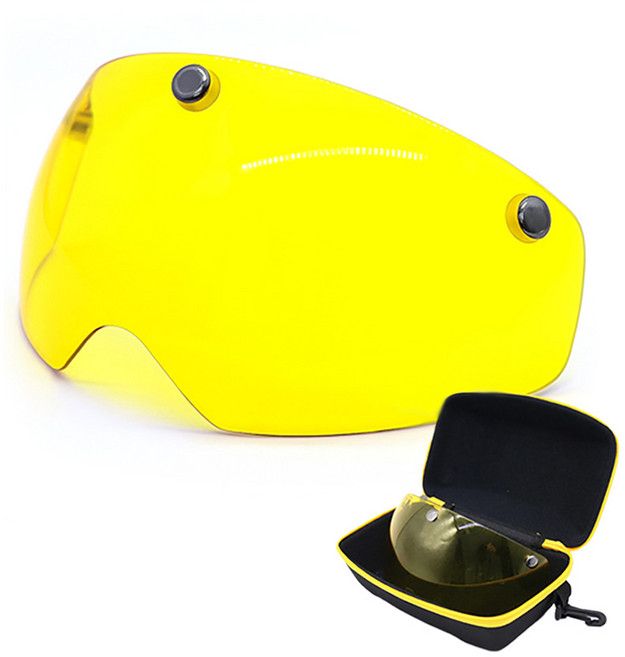 무스탕 자전거 고글 헬멧 추가고글 주간렌즈 야간렌즈 자석 렌즈 탈부착 헬멧 호환 가능 + 보관용 다용도 하드케이스, 야간렌즈(옐로우)+하드케이스(블랙), 1개