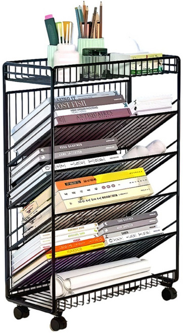 젠스틸 이동식 철제 북 트롤리, 6단, 제트 블랙