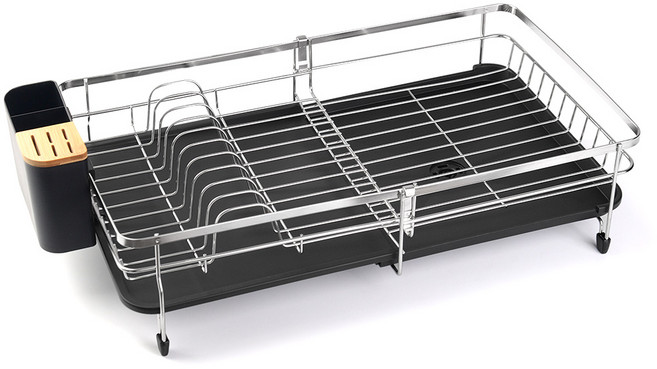 노빌리움 네오 스테인레스304 식기건조대 자동물빠짐 싱크대 선반 그릇 정리대, 1개, 스테인레스 + 블랙, 1단