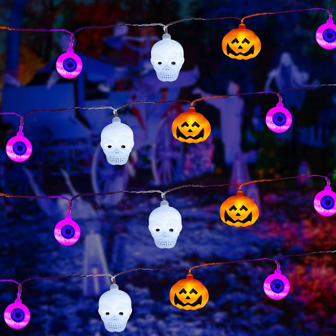 쭈니 스토리지 할로윈 전구 믹스 2 장식 조명 건전지 파티용 줄전구 3M, 1개, 단품