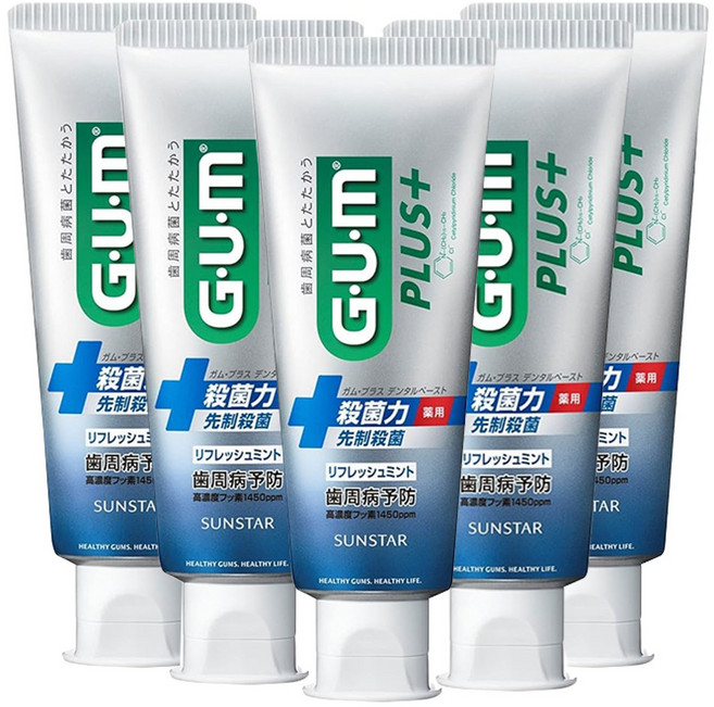 GUM(검) 검 플러스 덴탈페이스트 약용치약 120g 2종선택 살균 치주질환 구강구취 일본치약 일본직배송, 5개