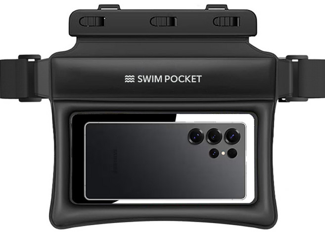 어버너 IPX8 방수팩 8.2인치 핸드폰 방수힙색 워터파크 수영장, 1개, 블랙