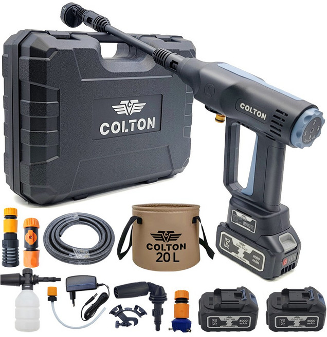 콜튼 무선 고압세척기 고압세차기 휴대용 세차기 5000mAh 20L물통, 소프트블랙+배터리2개, 1세트
