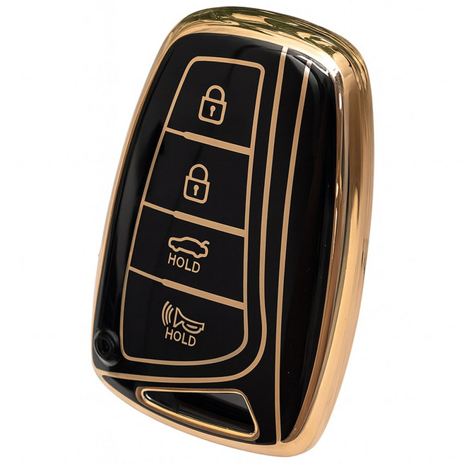 바이어블 현대 호환 신형 3버튼 4버튼 그랜져HG 싼타페DM 제네시스DH 호환 자동차 tpu 스마트키 케이스 키홀더, 4버튼 블랙골드 (VA-TA63)