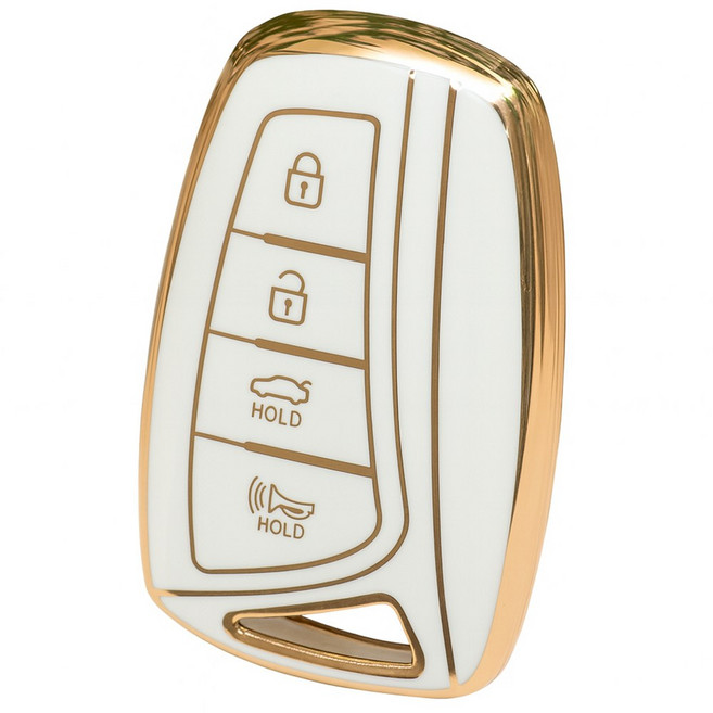 바이어블 현대 호환 신형 3버튼 4버튼 그랜져HG 싼타페DM 제네시스DH 호환 자동차 tpu 스마트키 케이스 키홀더, 4버튼 화이트골드 (VA-TA63)