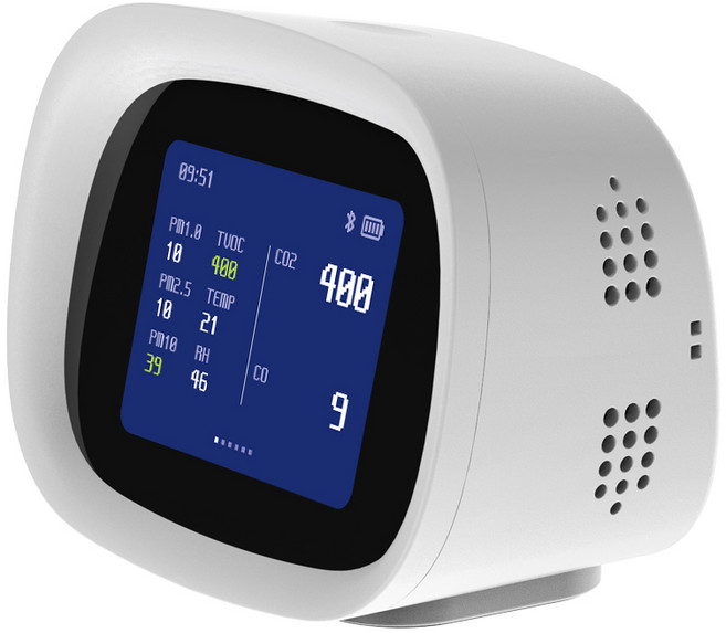 블루필 6in1 스마트 공기질 정보 측정기 에어노티스 CO2 CO 미세먼지 온도 습도, 1개, 화이트