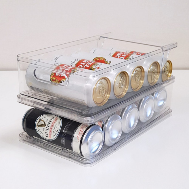 애정살림 캔맥주 디스펜서 보관 트레이 캔음료 냉장고 정리 투명 보관함, 1개