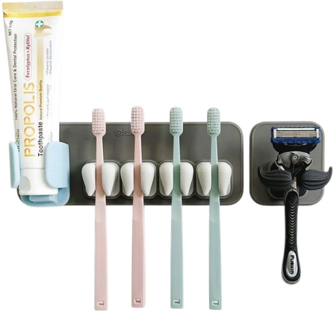 실리바스 욕실세트 치약걸이 칫솔걸이 면도기거치대 실리콘흡착, 욕실세트 A, 1개, 그레이