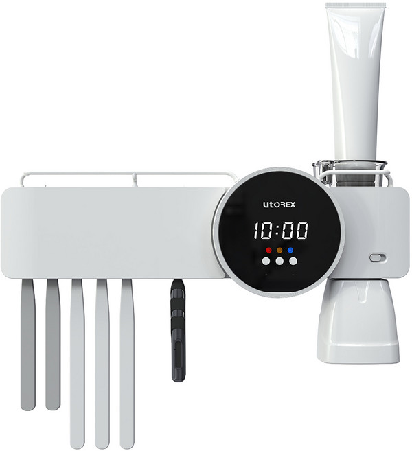 유토렉스 디아나 스마트 무선 칫솔 살균기 디지털시계 벽걸이 UV-C 히팅 건조기 소독 양치컵 URT-127CHW, 디아나 칫솔살균기 단품