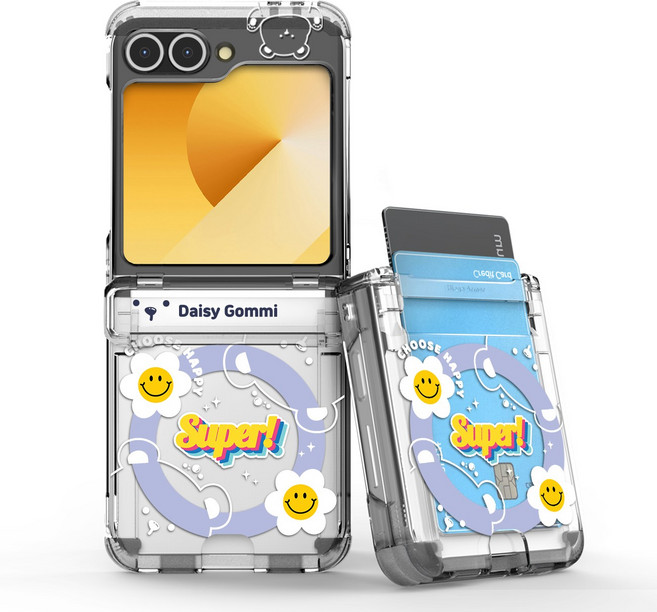 이디즌 갤럭시 Z플립 7 케이스 투명 디자인 힌지보호 슬림 카드 2장 수납 맥세이프 호환 자석 내장 충격방지 범퍼 힌지아머 제트플립6