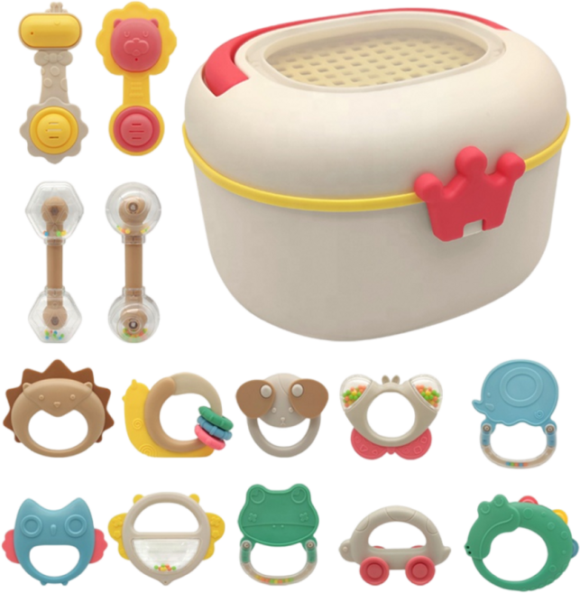 말랑베이비 마카롱 딸랑이 치발기 12종 세트, 혼합색상, 1개