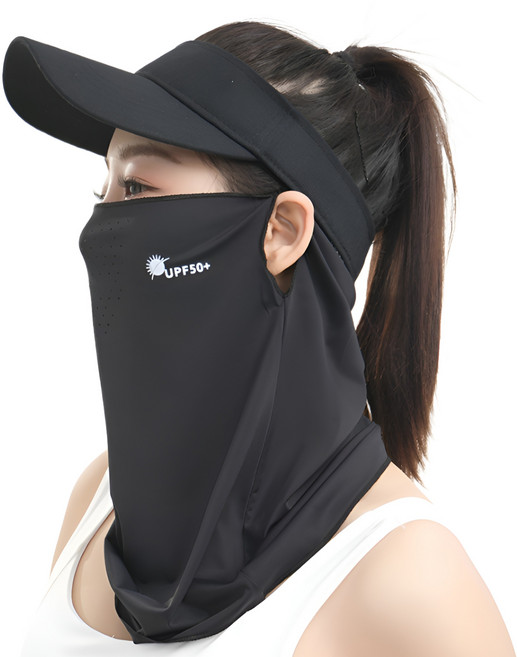 라니아 호흡이 편한 햇빛 자외선차단 마스크 목가리개, 1개, 블랙