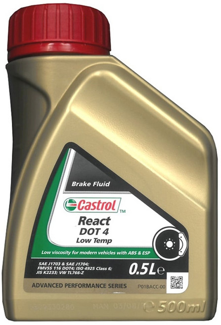 캐스트롤 리액트 도트4 LT 금색 0.5L 1개 DOT4 LV 영국산 저점도 합성 브레이크오일 ISO Class 6 전 차종 호환, 캐스트롤 리액트 도트4 LT 0.5L