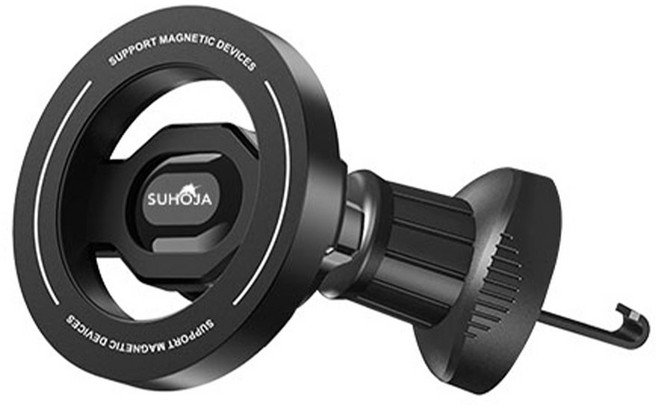 수호자 맥세이프 자력 탈부착 송풍구형 차량용 핸드폰 거치대, 블랙, 1개