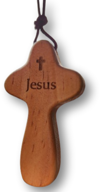 만만템 차량용 십자가 목걸이 룸미러 걸이, 1개, 라이트브라운 각인됨