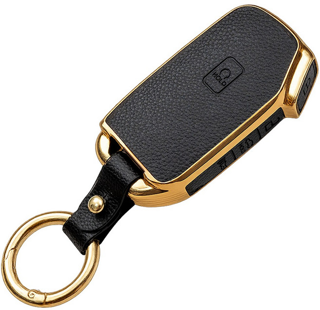 바이어블 기아 스포티지 K5 올뉴 K3 K7 카니발 쏘렌토 EV7 셀토스 호환 스마트키 가죽 TPU 케이스 키링 키홀더, 5버튼 TL32, 블랙