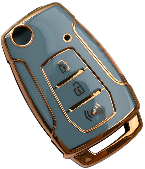 쌍용 올뉴 G4 렉스턴 티볼리 뷰티풀 코란도 스포츠 토레스 호환 tpu 스마트 폴딩 키 케이스 키홀더 키링, 3버튼_폴딩키B타입(TA77), 그레이골드