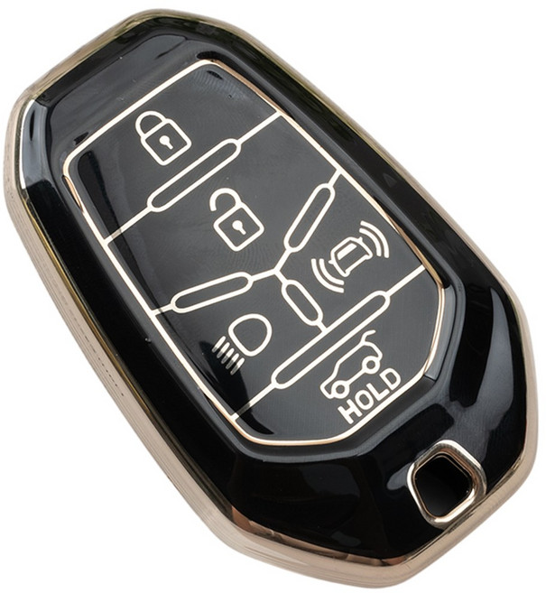 쌍용 올뉴 G4 렉스턴 티볼리 뷰티풀 코란도 스포츠 토레스 호환 tpu 스마트 폴딩 키 케이스 키홀더 키링, 5버튼(TA80), 블랙골드