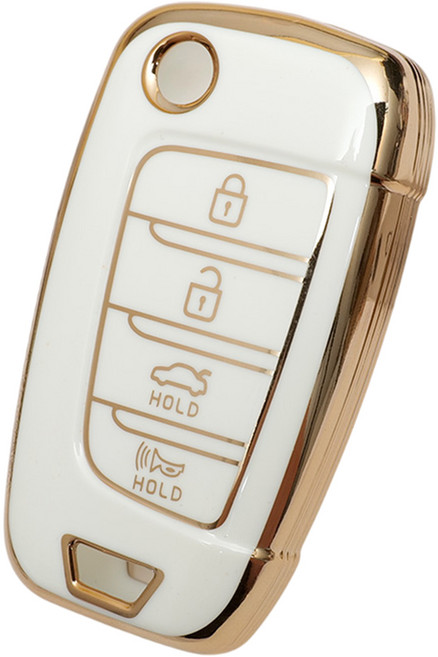 바이어블 현대 i30 ix35 i40 스타리아 호환 자동차 tpu 폴딩키 키케이스 키홀더 3버튼, 4버튼 화이트골드 TA61