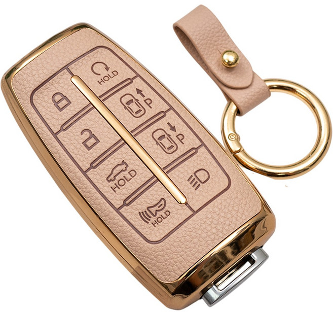 바이어블 현대 G70 G80 GV70 GV80 GV90 호환 TPU 스마트키 가죽 TPU 케이스 키링 키홀더, 8버튼 TL40, 아이보리