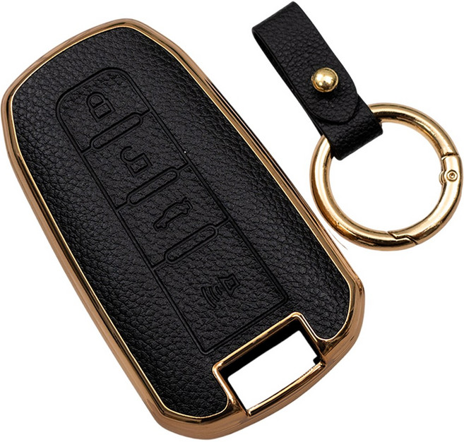 바이어블 쌍용 티볼리 렉스턴W 코란도C 투리스모 호환 TPU 스마트키 가죽 TPU 케이스 키링 키홀더, 4버튼 TL38, 블랙