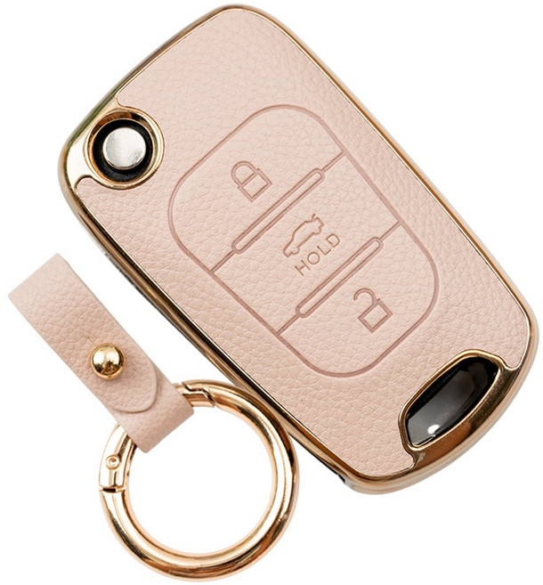 바이어블 현대 기아 호환 YF 소나타 아반떼 MD 투싼 싼타페 CM 3버튼 TPU 가죽 키케이스 키홀더 키링, 3버튼(TL10), 아이보리골드