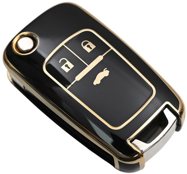 바이어블 쉐보레 자동차 tpu 폴딩키 키케이스 키홀더 2버튼 3버튼 4버튼 5버튼, 3버튼 B타입 블랙골드 (VA-TA17)