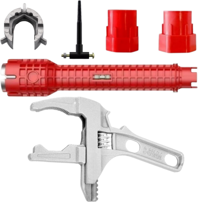 진주바다 싱크대 렌치 수도관 파이프 멀티 렌치(8in 1) + 양면 아크형 몽키 스패너 1세트