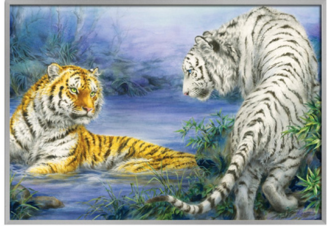 1000피스 직소퍼즐 백호와 황호 (액자선택) PL1355, 1개, 퍼즐+알루미늄실버 직소퍼즐액자포함