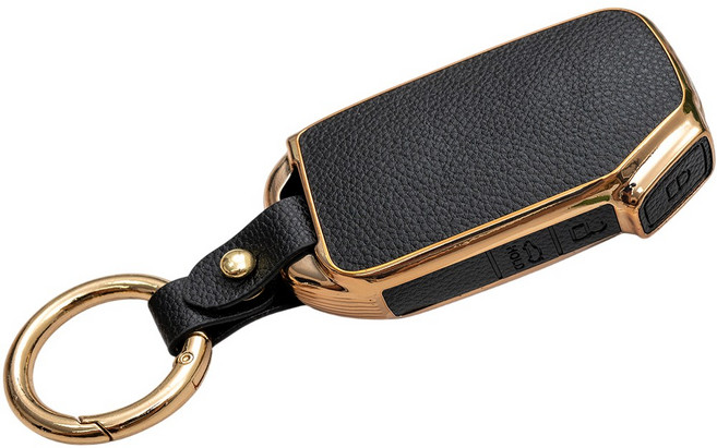 바이어블 기아 스포티지 K5 올뉴 K3 K7 카니발 쏘렌토 EV7 셀토스 호환 스마트키 가죽 TPU 케이스 키링 키홀더, 3버튼 TL42, 블랙