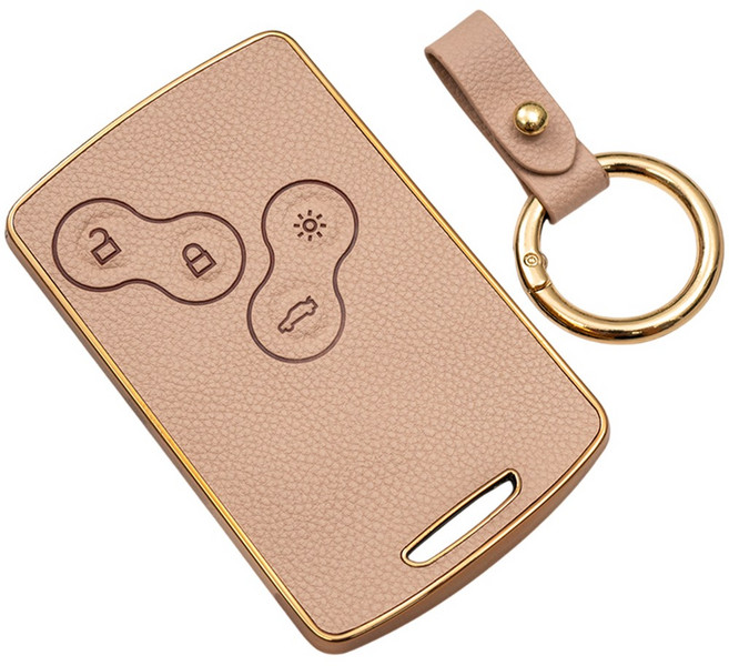 바이어블 삼성 SM3 QM3 뉴SM5 올뉴SM7 호환 스마트키 가죽 TPU 케이스 키링 차 키홀더, 4버튼 TL04, 아이보리