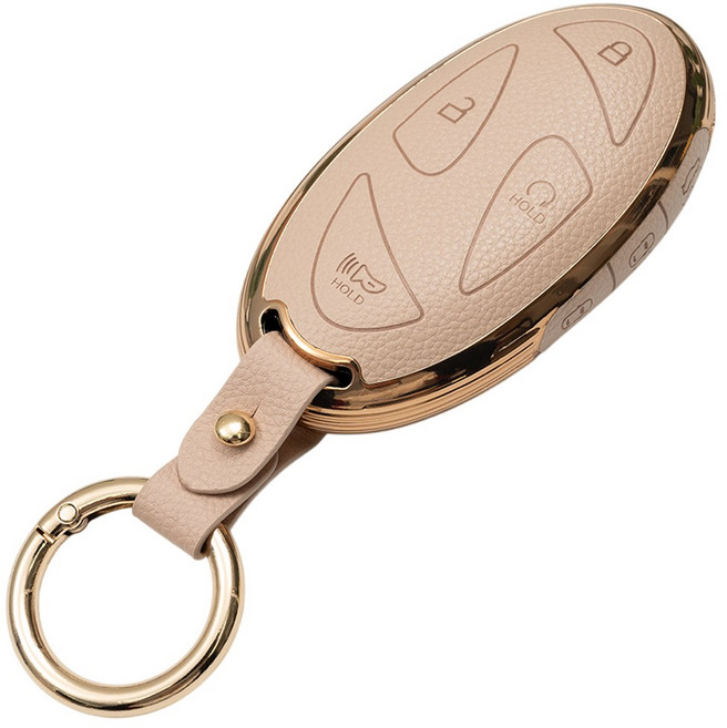 바이오토 현대 아이오닉6 디 올뉴 코나 소나타 디 엣지 GN7 호환 TPU 가죽 키케이스 키홀더 키링, 7버튼(TL21), 아이보리골드
